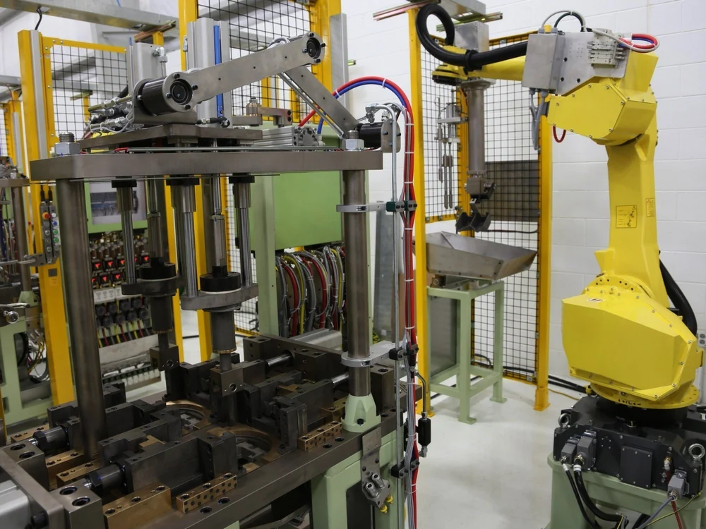Robot gắp sản phẩm từ máy đúc khuôn kim loại