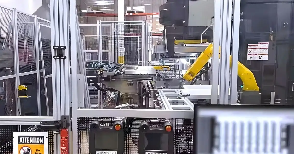 Dây chuyền dập kim loại ứng dụng robot công nghiệp thay thế lao động thủ công