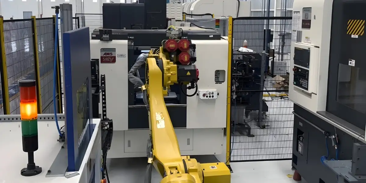 Robot cấp và chuyển phôi tự động từ máy CNC này đến CNC khác