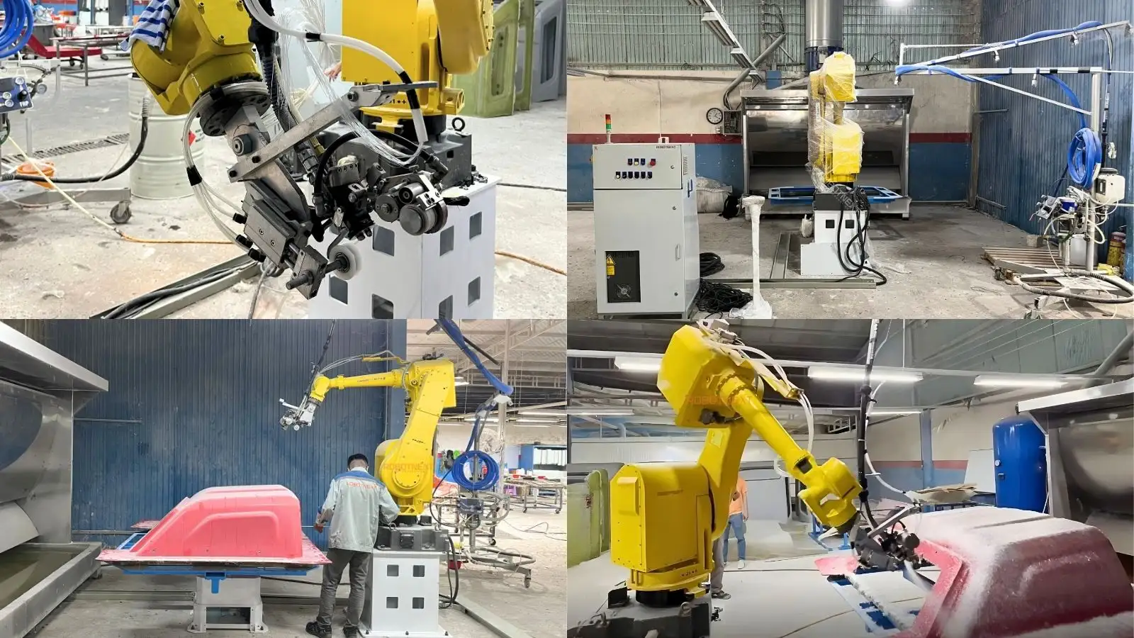 Toàn cảnh hệ thống robot phun FRP tự động do Robotnext thiết kế và triển khai thực tế