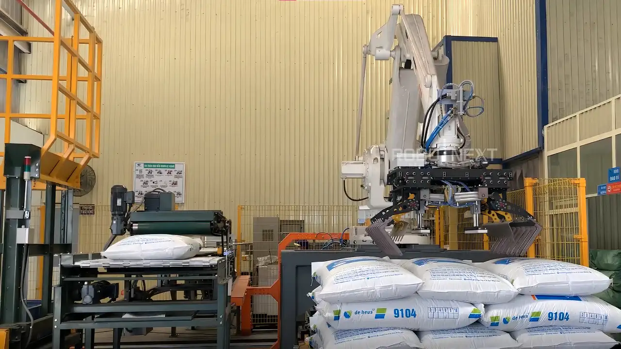 Giải pháp robot gắp bao xếp pallet trong nhà máy